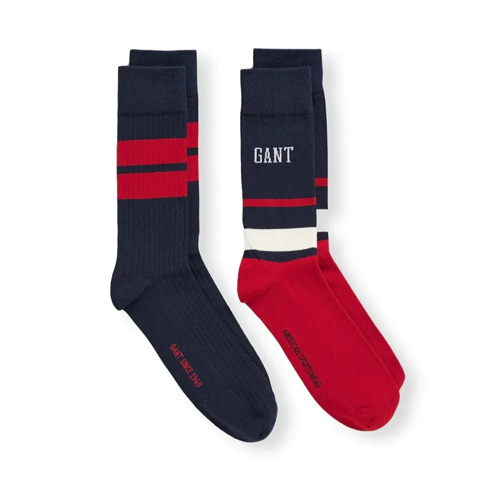 2-Pack Striped Socks - Evening Blue, Red, Cream