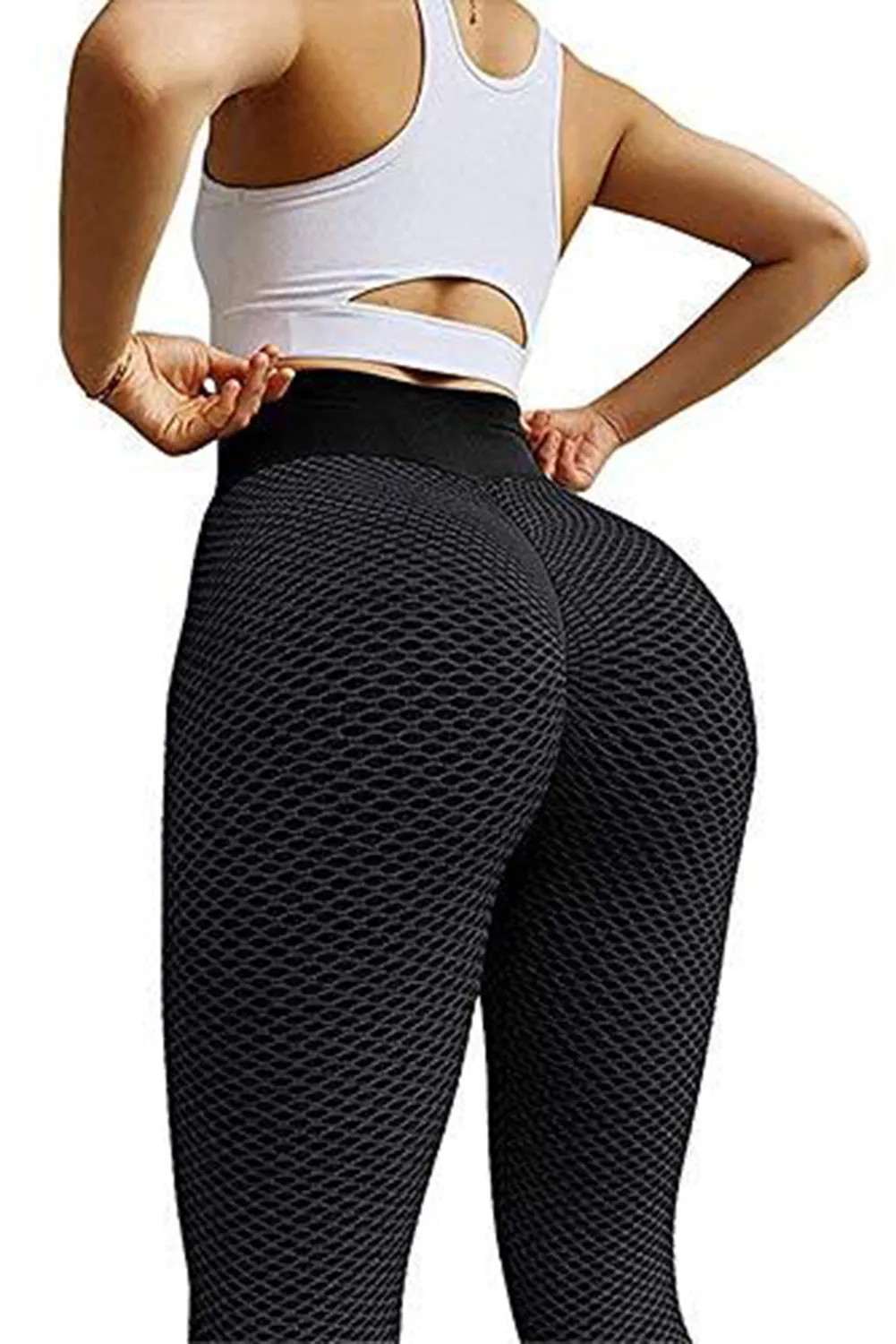 Black High Waist Honeycomb Pattern Leggings