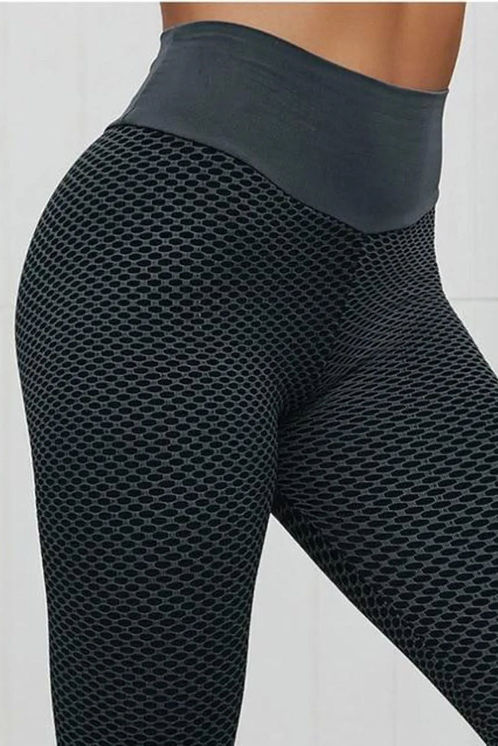 Black High Waist Honeycomb Pattern Leggings