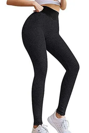 Black High Waist Honeycomb Pattern Leggings