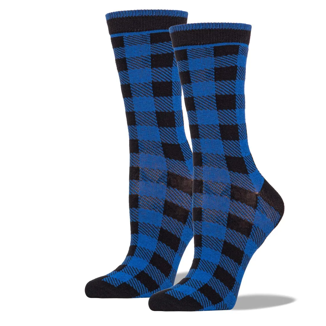 Blue Buffalo Plaid Crew Socks