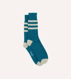 Blue Striped Donegal Wool Socks