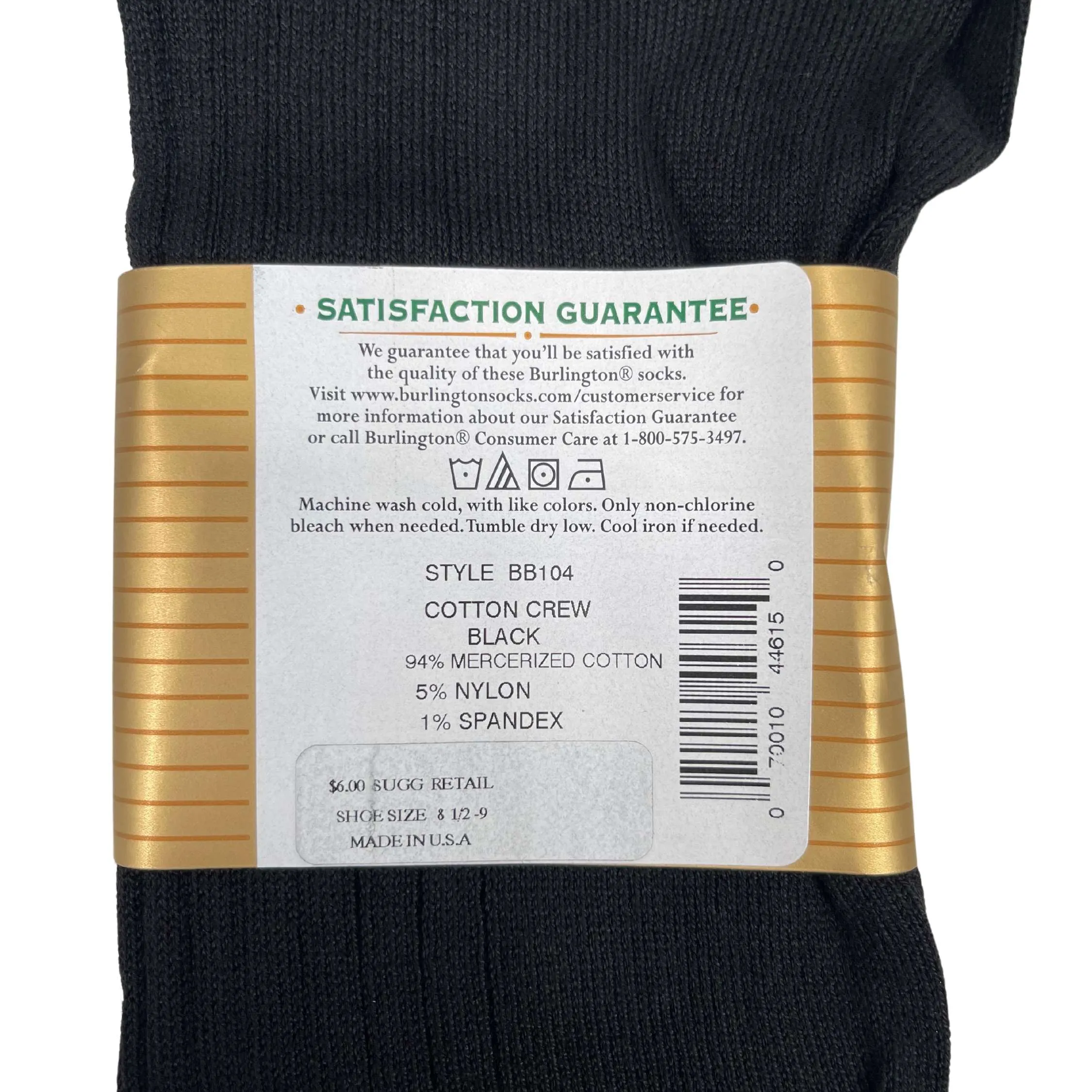 BURLINGTON SIZED DRESS 94% MERCERIZED COTTON CREW SOCK - BLACK