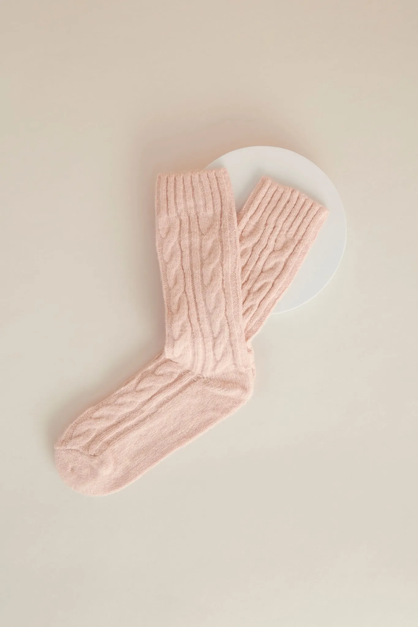 Cable Knit Socks - Blush