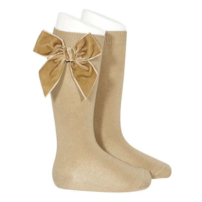 Camel Large Velvet Bow Socks