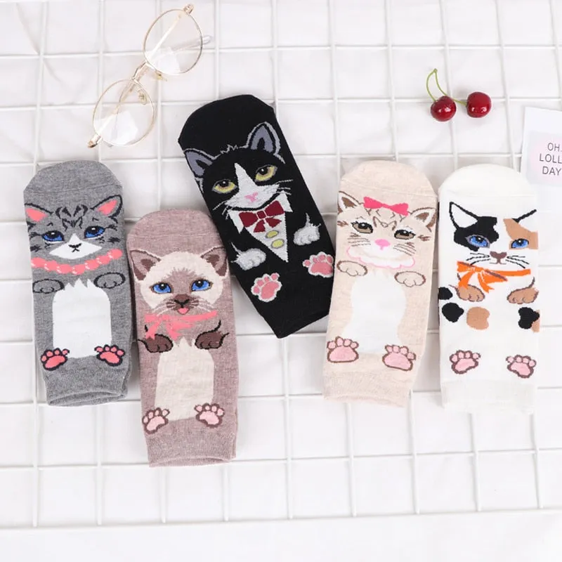 Cartoon Cat dog Animal Women Socks