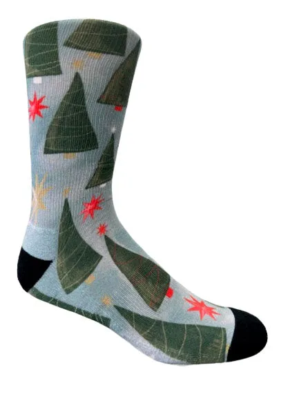 Christmas and Hanukkah Holiday Colorful CoolMax Crew Socks for Men & Women - Trees and Stars