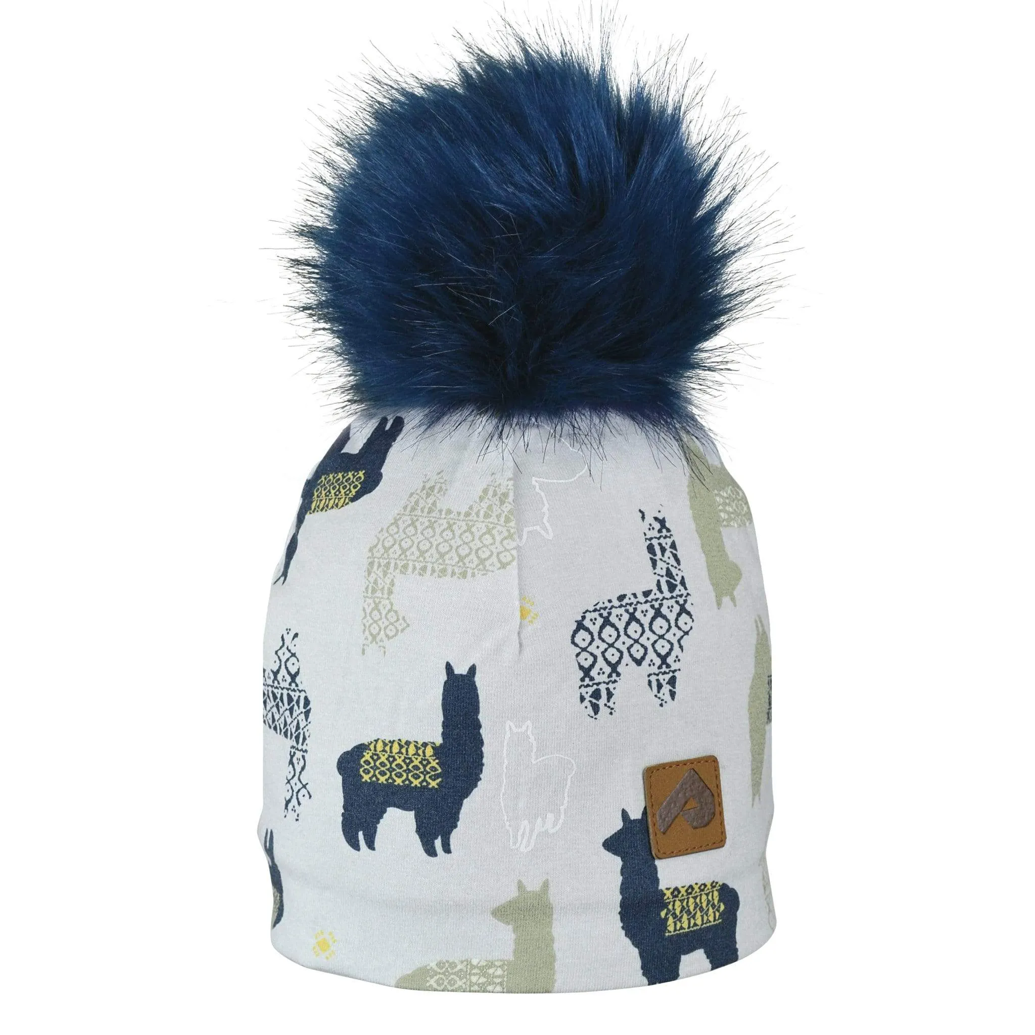 Cotton beanie with fleece lining - lamas grey