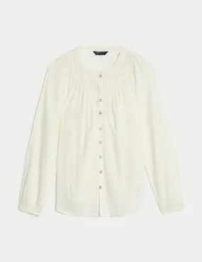 Cotton Blend Button Through Popover Blouse