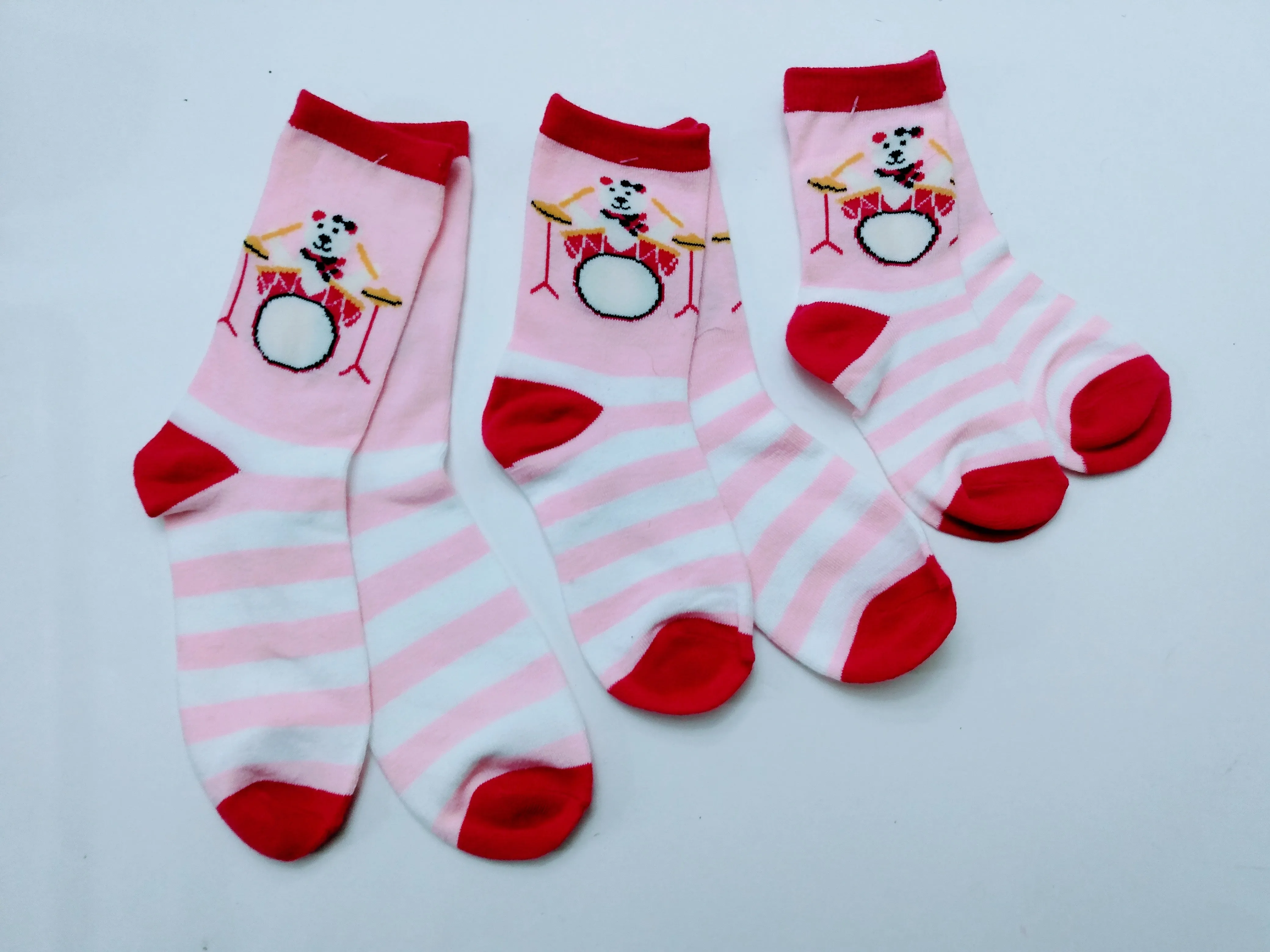 Drummer Bear Striped Matching Crew Socks