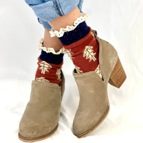 FALL LEAF lace topped socks - rust