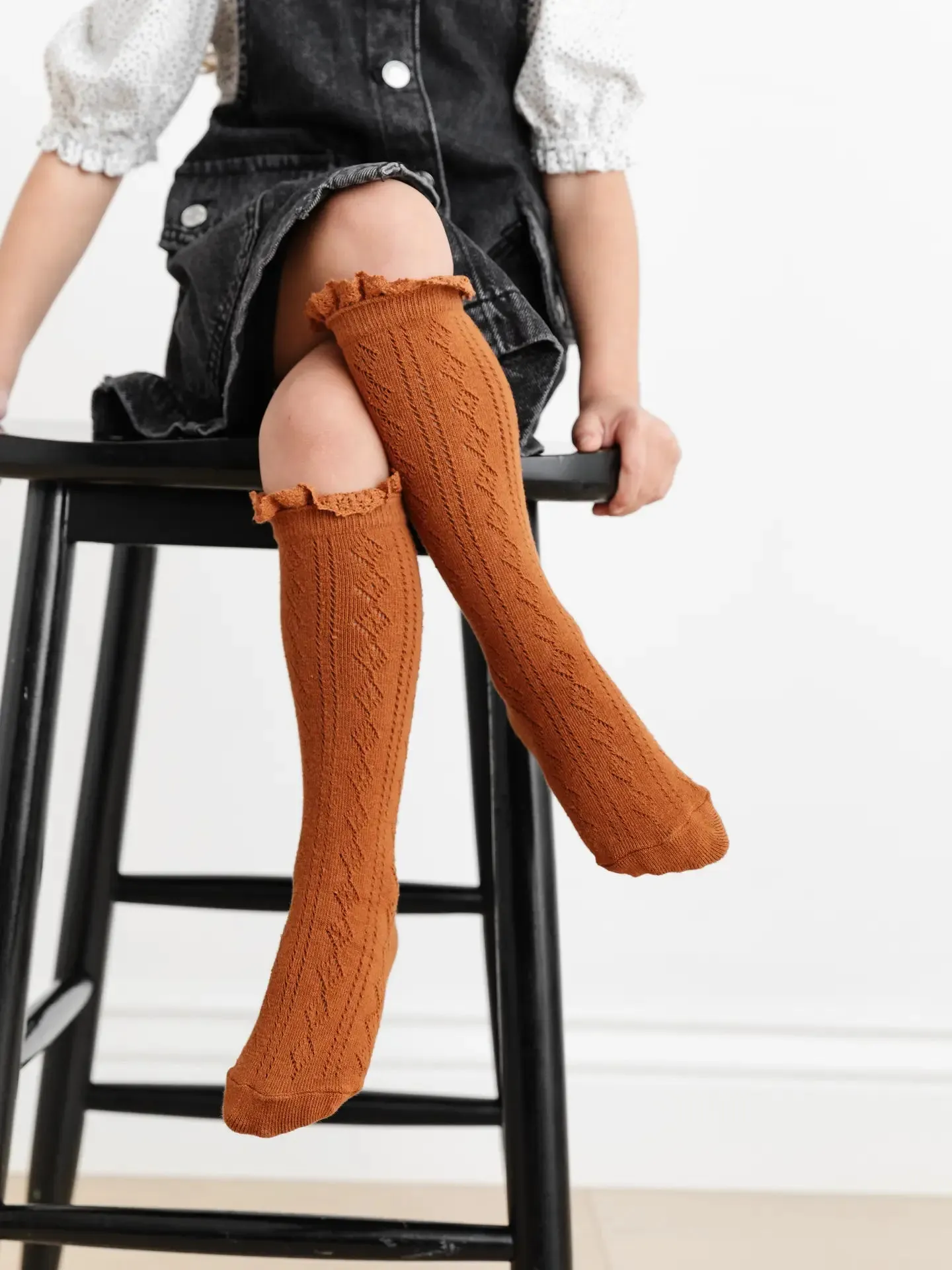 Fancy Lace Top Knee High Socks - Sugar Almond