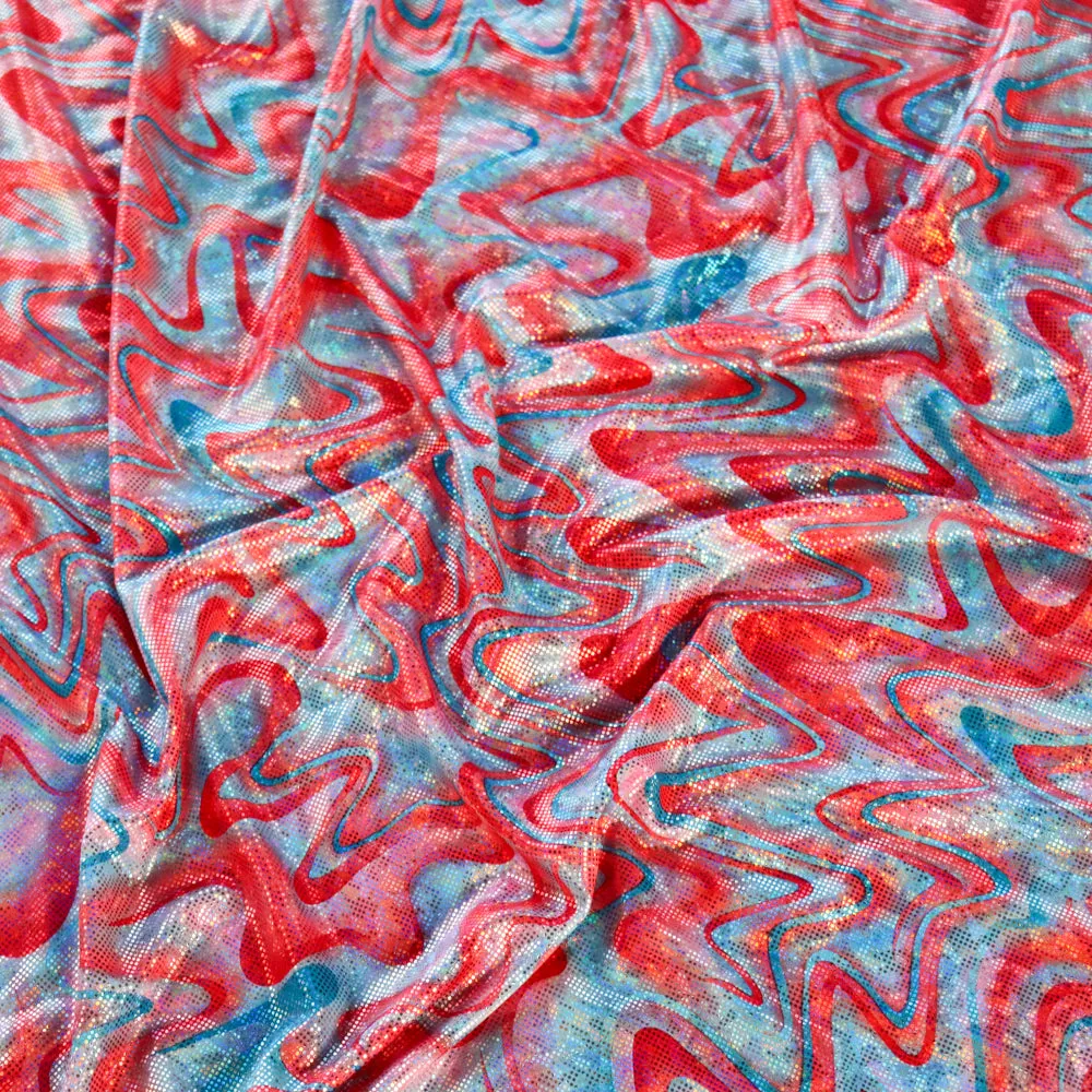 FS1167 Swirl Tie Dye Poly Spandex Stretch Fabric Red Lilac