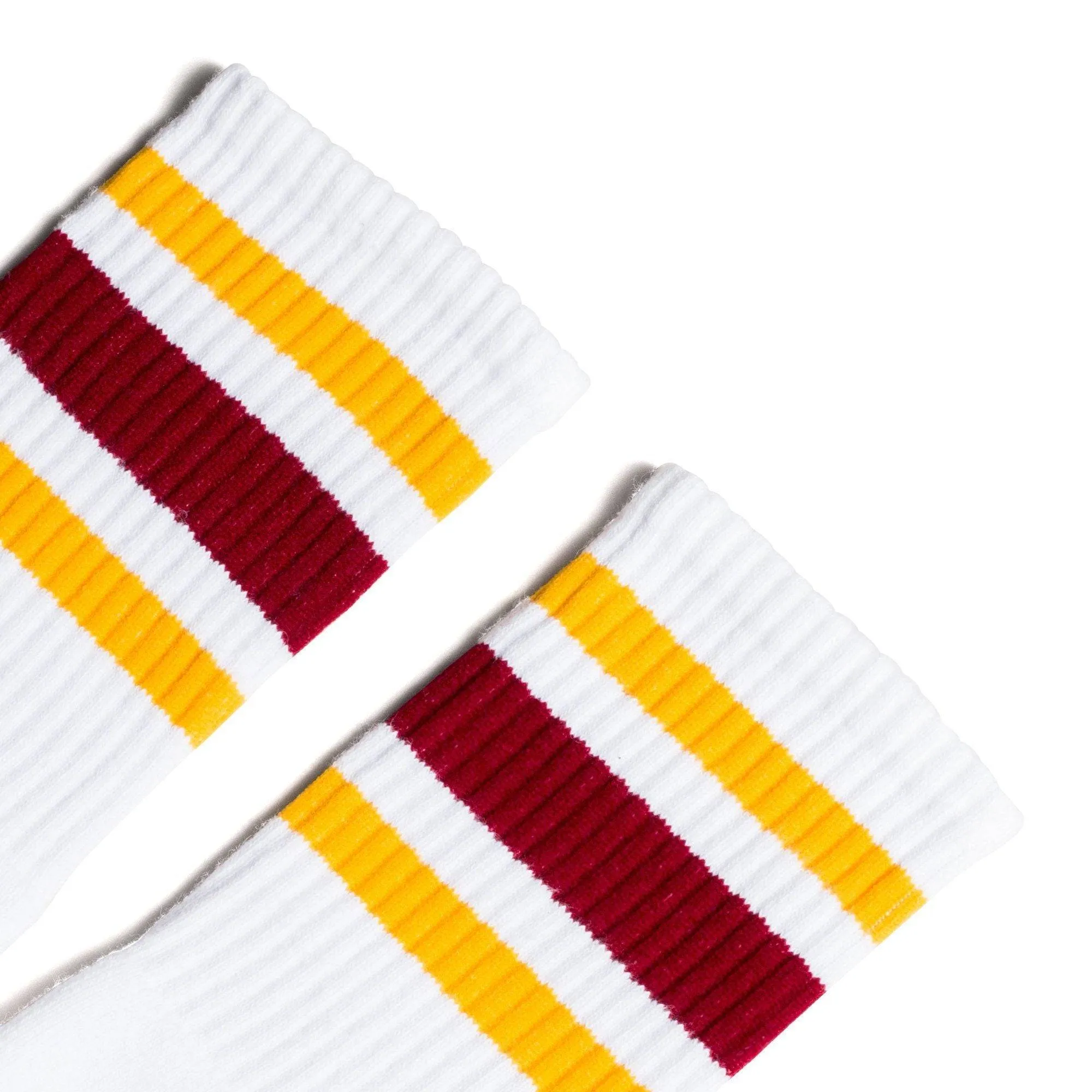 Gold and Maroon Striped Socks | White