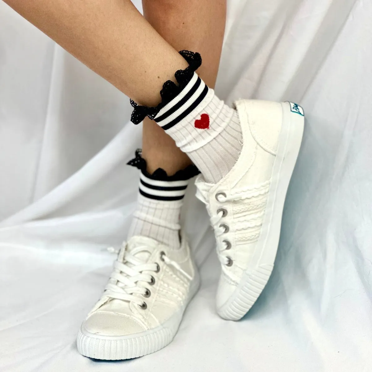 HEART mini striped crew sneaker socks - red