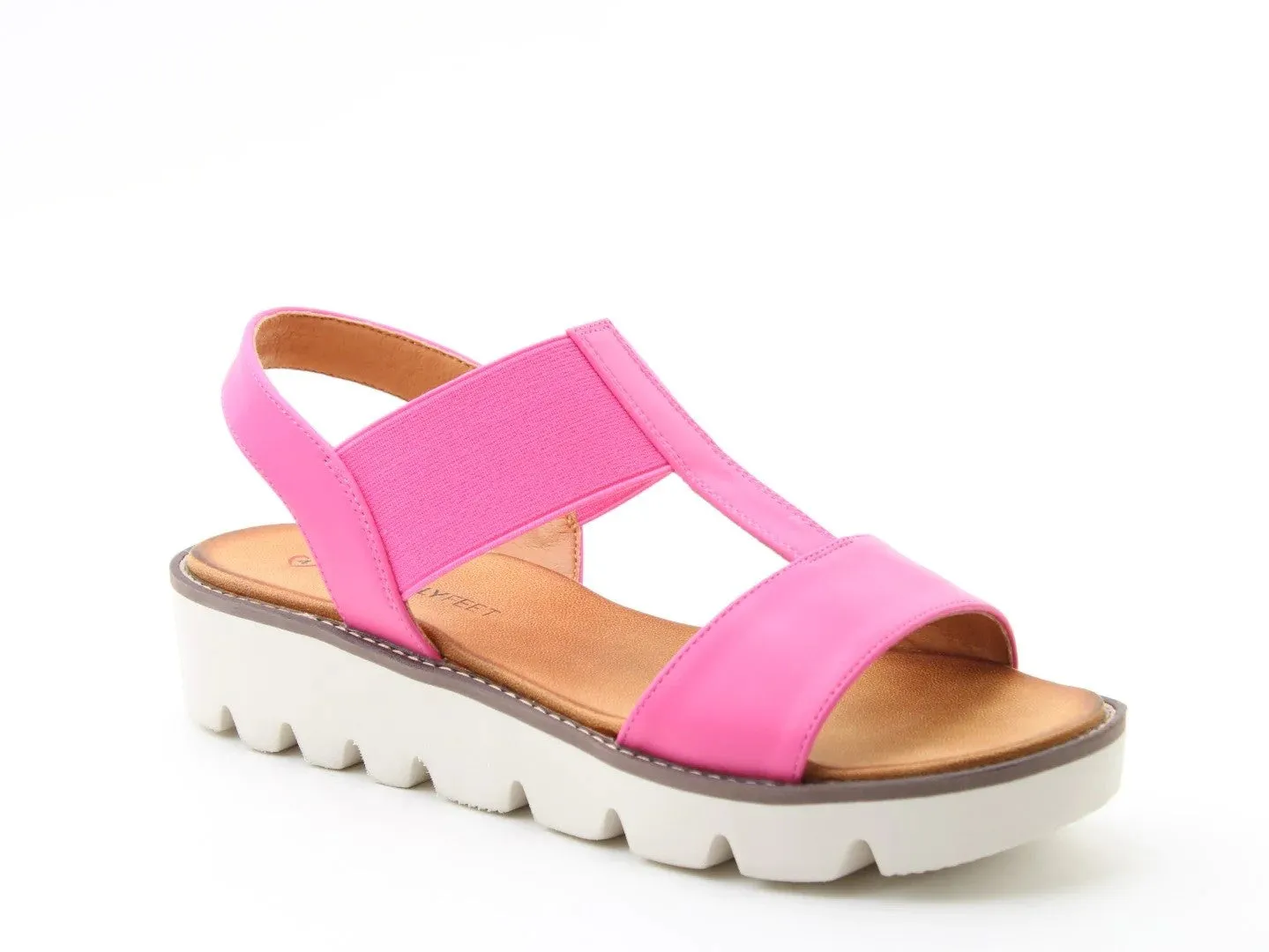 Heavenly Feet Ladies Ritz Wedge Elasticated Strap Sandal -HOT PINK