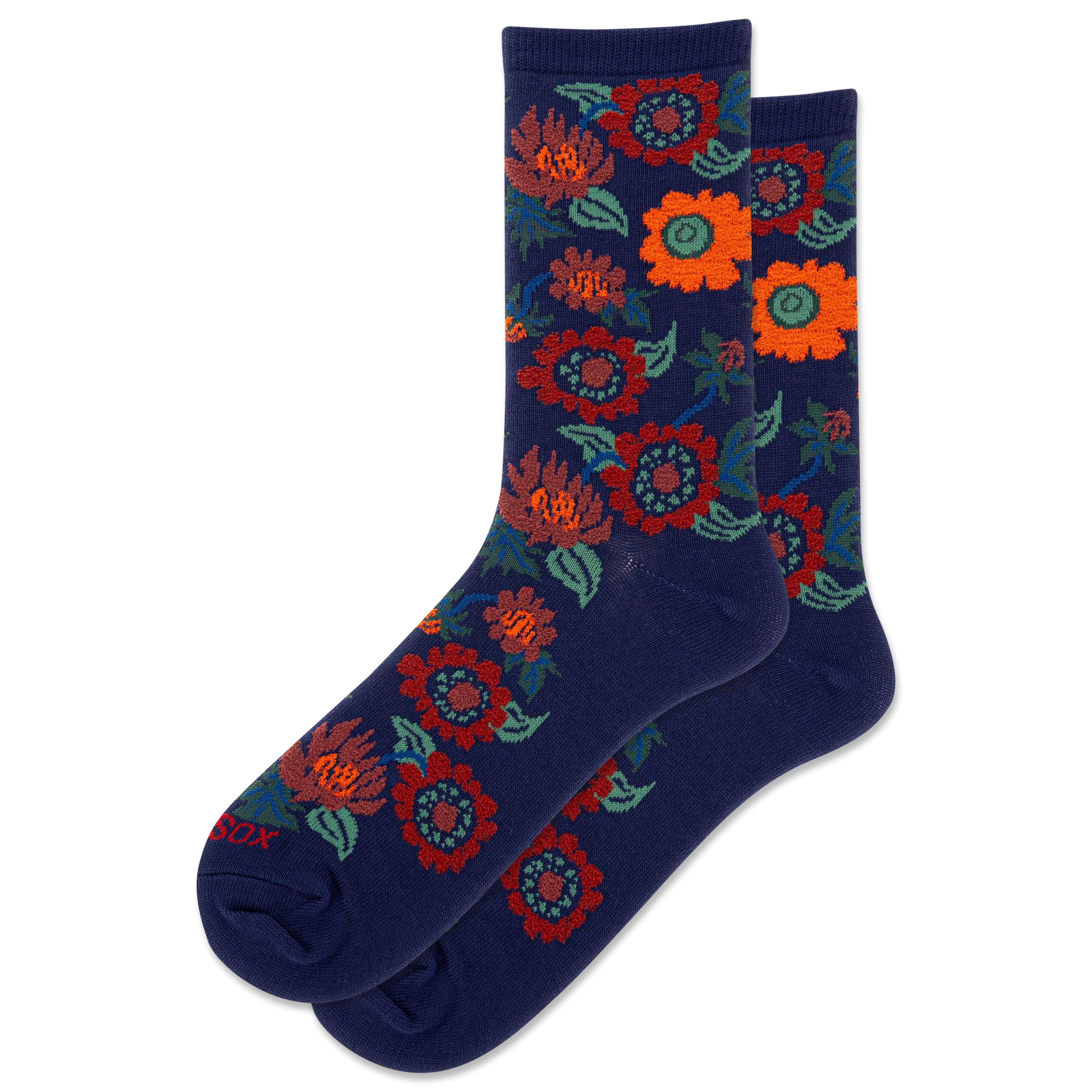 HOTSOX Women's Fuzzy Flowers Crew Sock