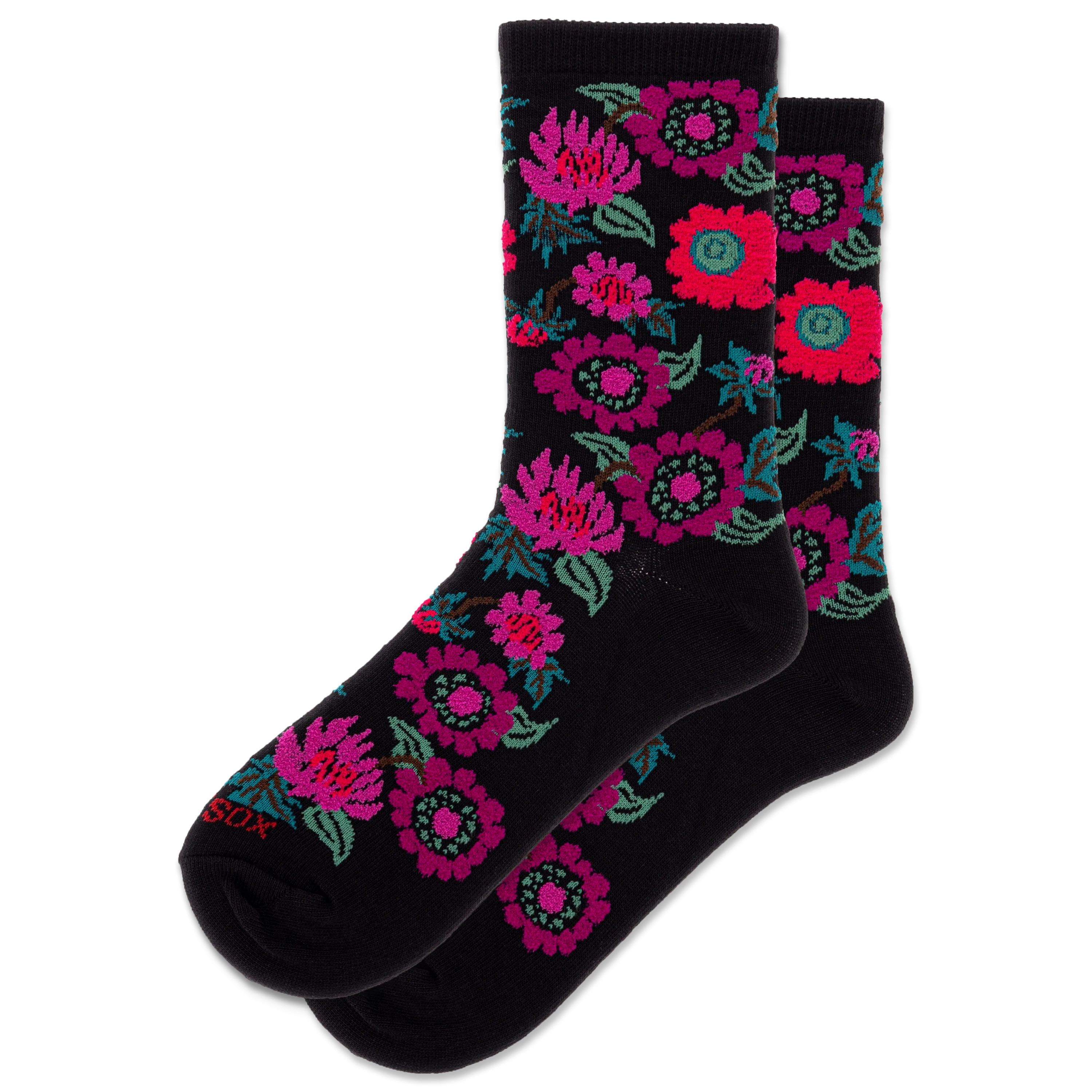 HOTSOX Women's Fuzzy Flowers Crew Sock