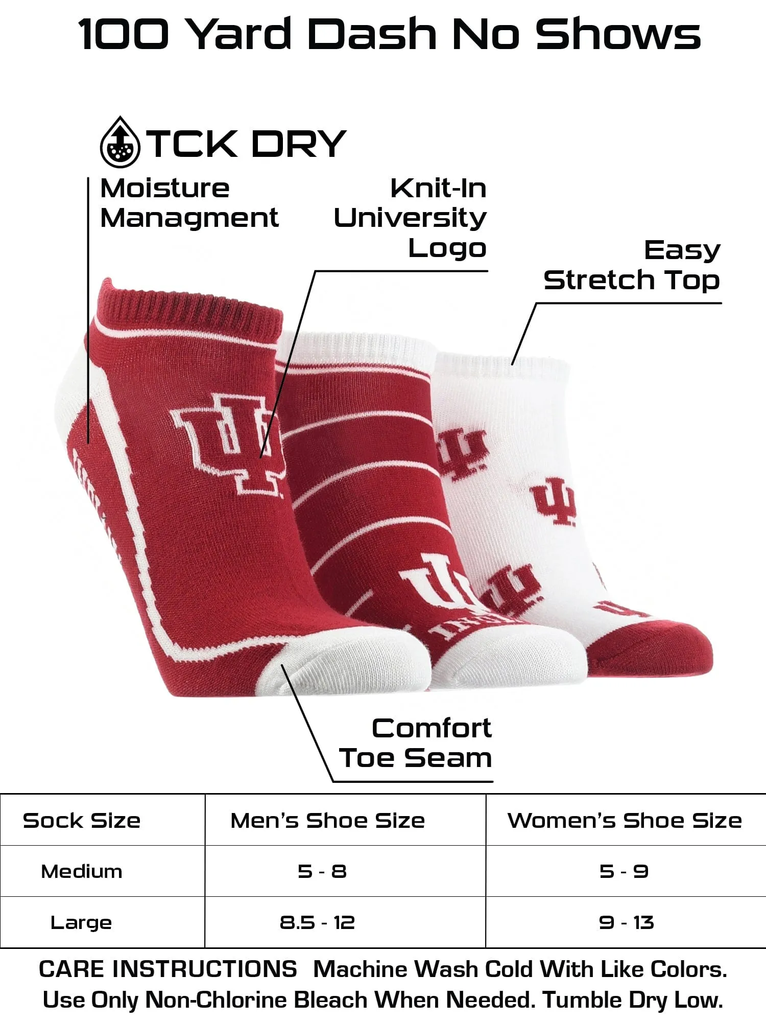 Indiana Hoosiers No Show Socks Full Field 3 Pack