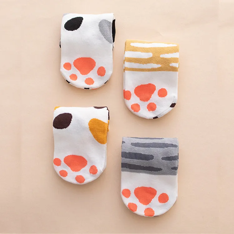 Kawaii Cute Ankle Socks - Cat Paws Yellow Stripes