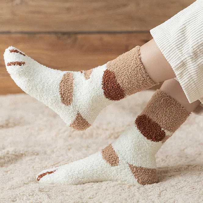 Kawaii Fluffy Room Socks - Cat Paws Brown