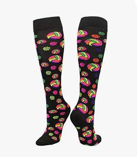 Krazisox Neon Volleyball Logo Knee Socks - Over the Calf (LP030-918) IN-STOCK