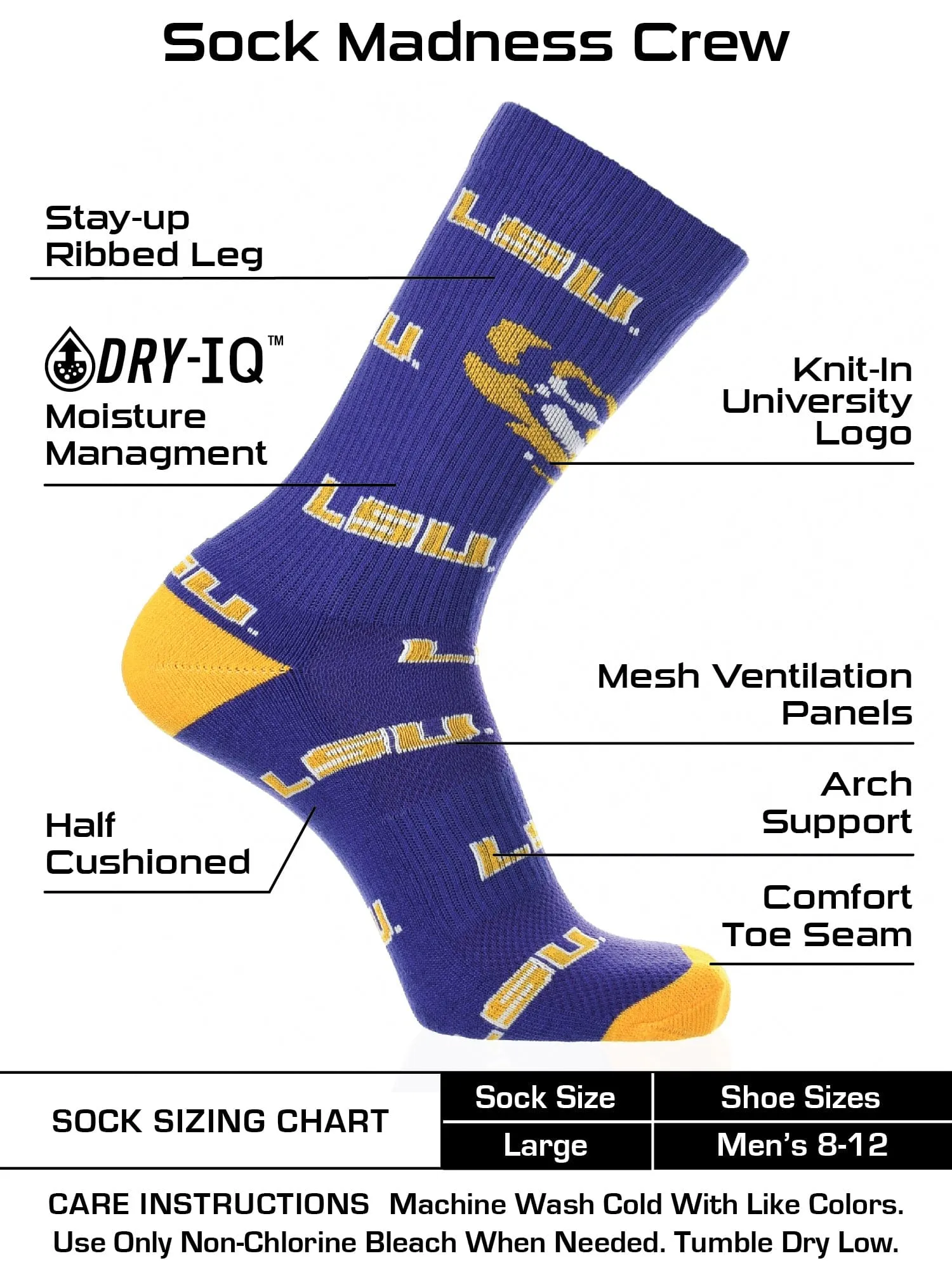 LSU Tigers Socks Crew Length Sock Mayhem