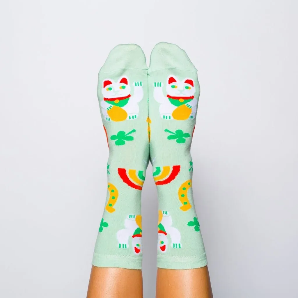 Lucky Cat & Clover Crew Socks - Small