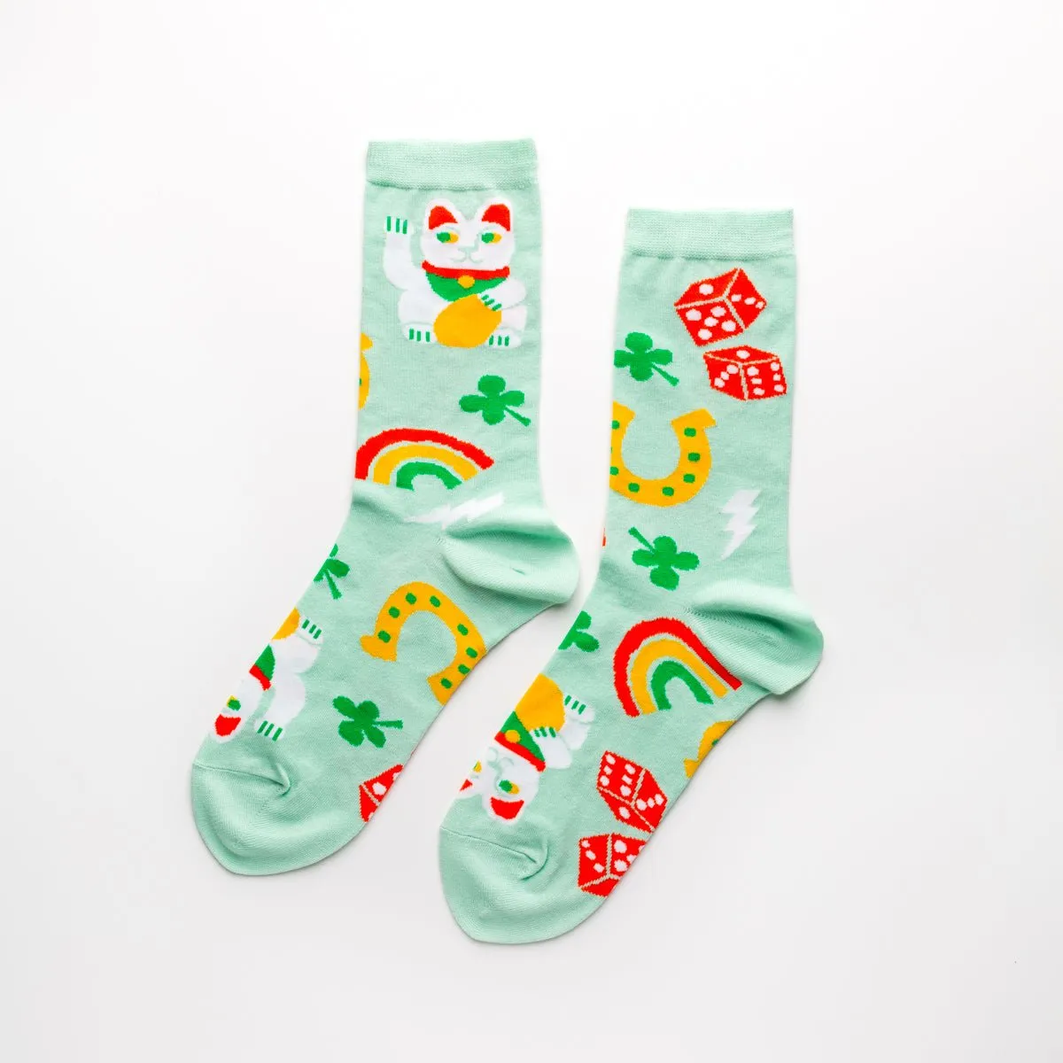 Lucky Cat & Clover Crew Socks - Small