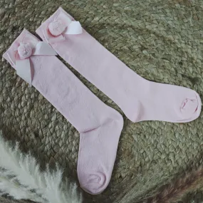 Meia Pata Baby Pink Bow Knee Socks