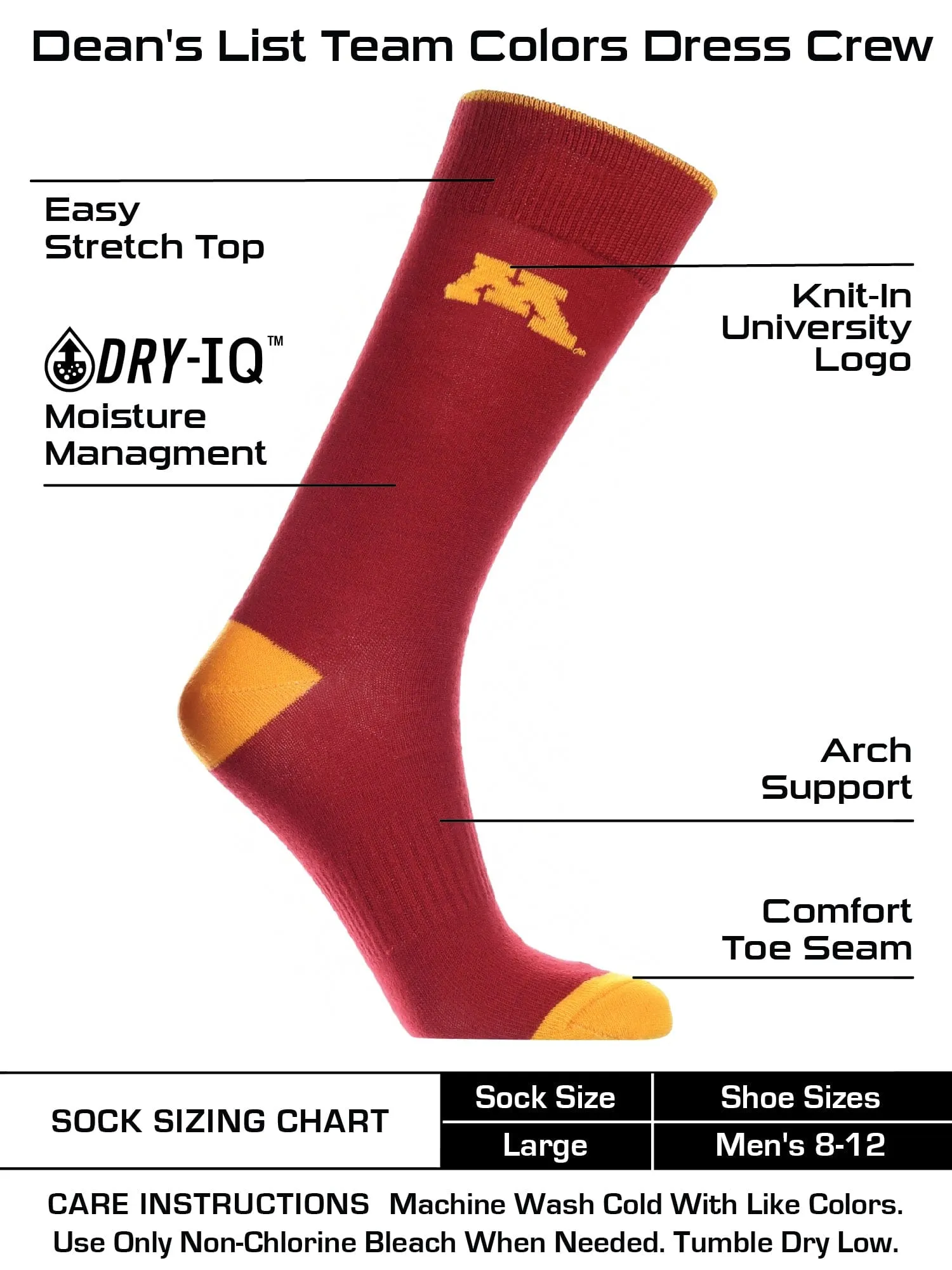 Minnesota Golden Gophers Dress Socks Dean's List Crew Length Socks