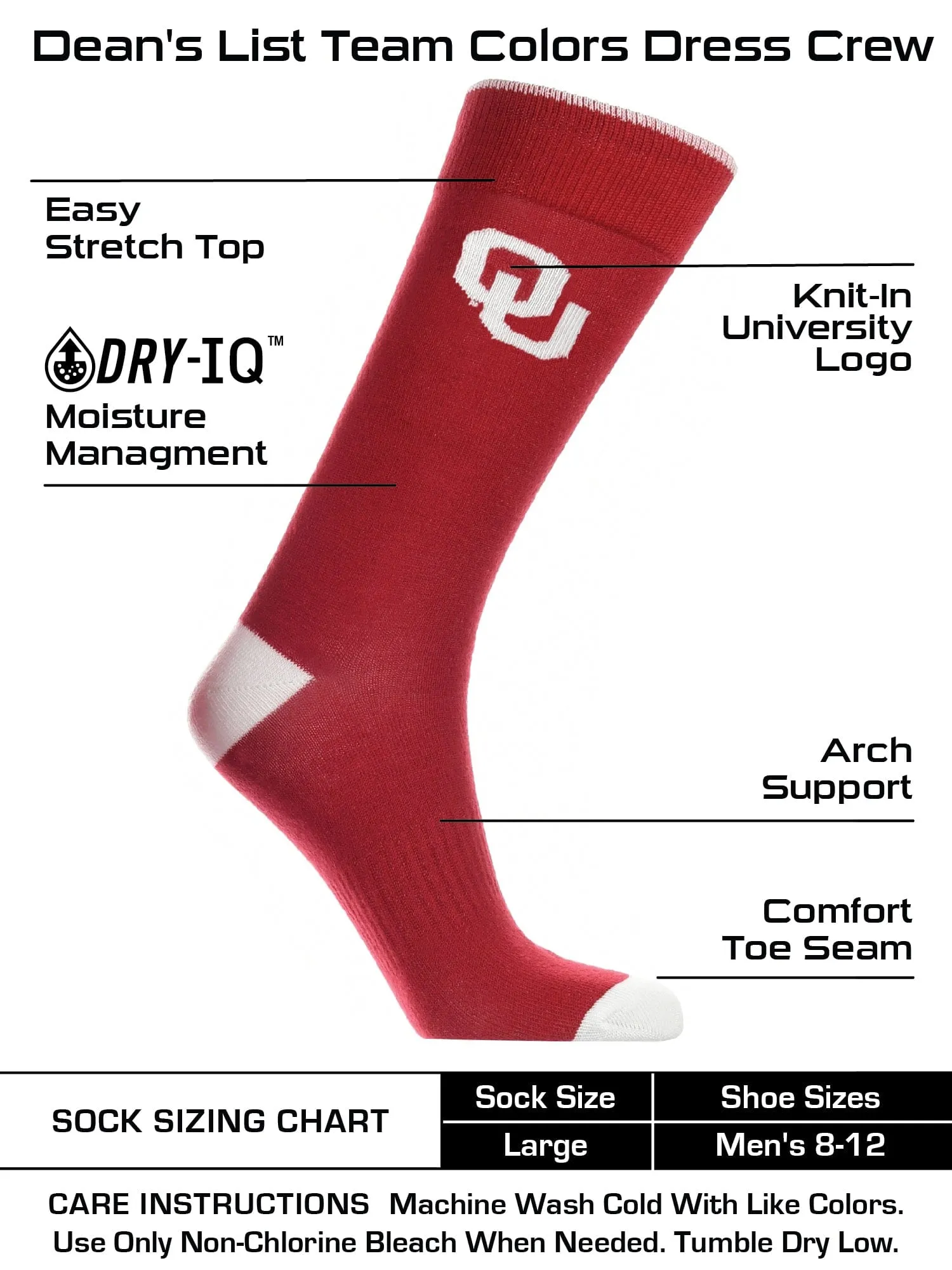 Oklahoma Sooners Dress Socks Dean's List Crew Length Socks