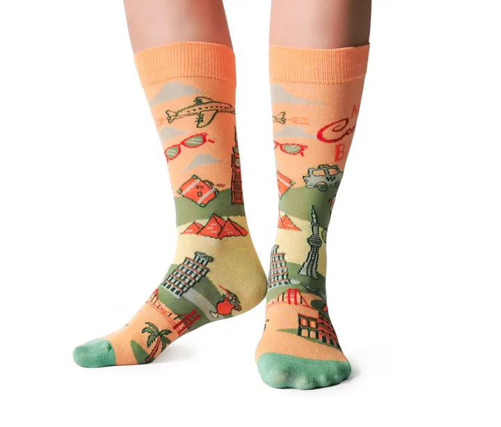 "Bon Voyage" Crew Socks by Uptown Sox - Medium