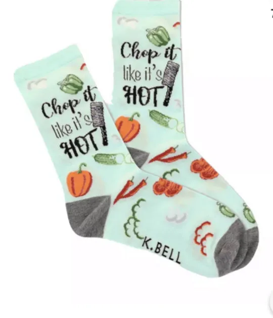 "Chop It Like It's Hot" Crew Socks by K Bell - Medium