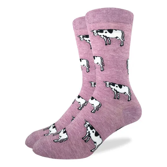 "Cow" Cotton Crew Socks by Good Luck Sock - Medium