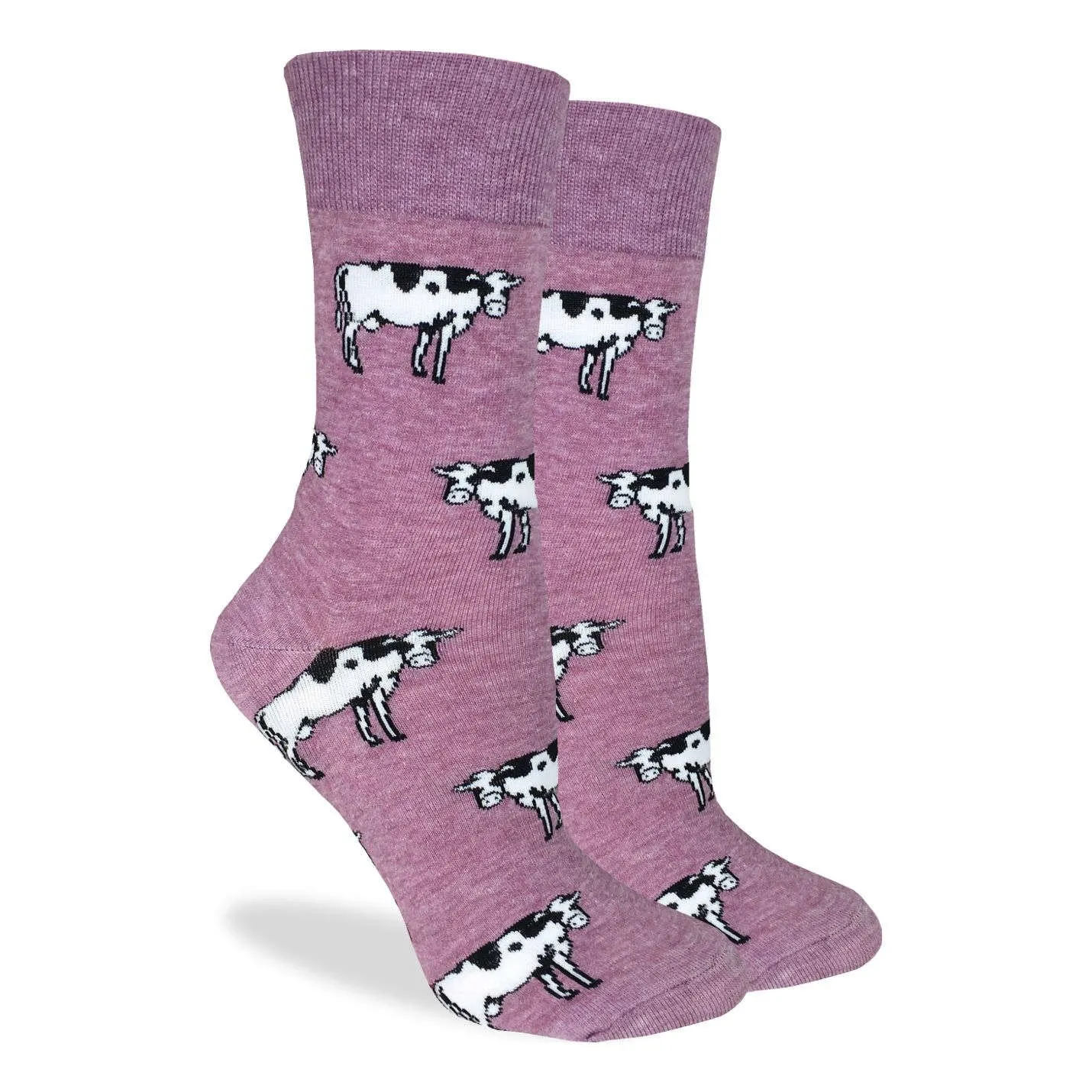 "Cow" Cotton Crew Socks by Good Luck Sock - Medium