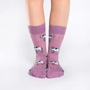 "Cow" Cotton Crew Socks by Good Luck Sock - Medium