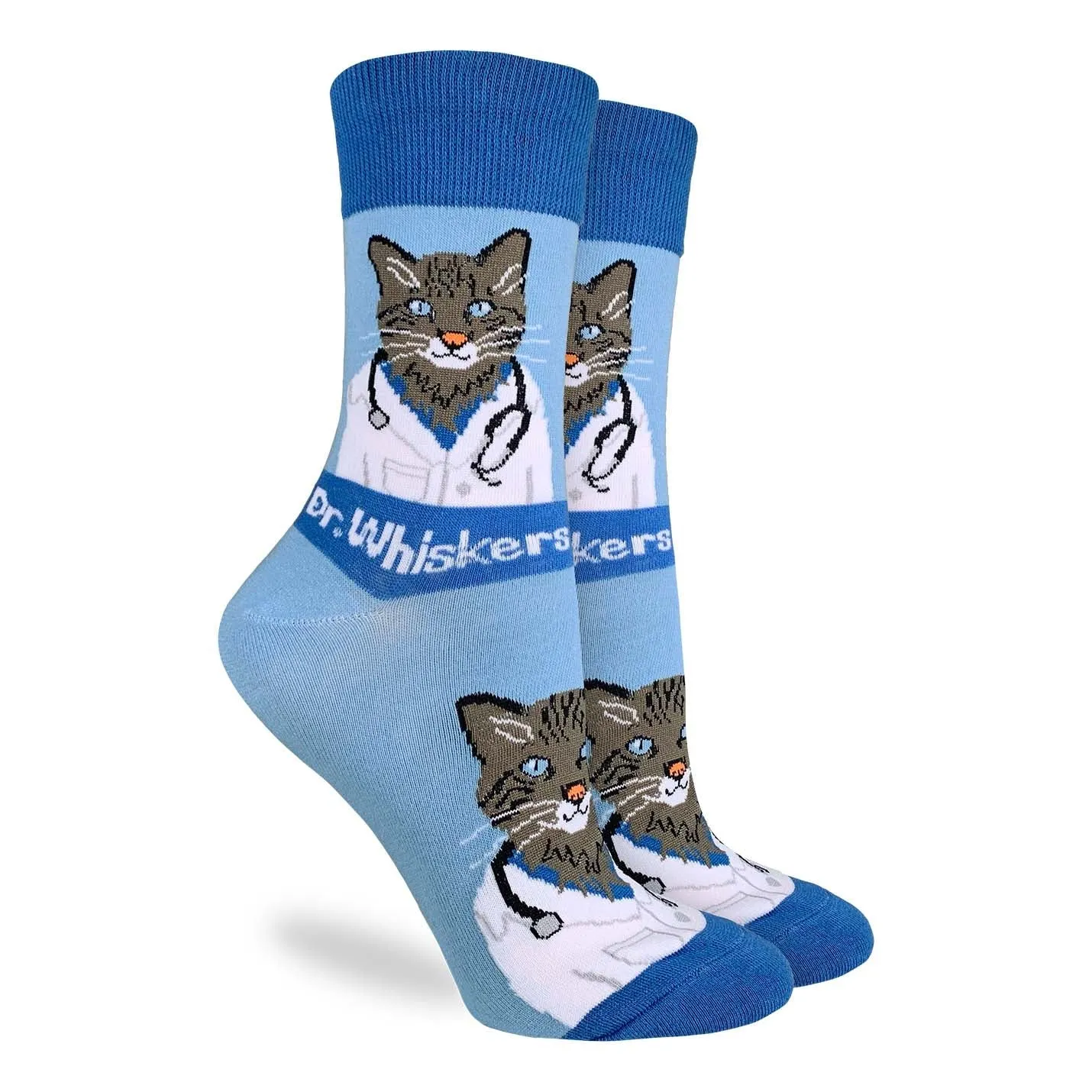 "Dr. Whiskers" Cotton Crew Socks by Good Luck Sock