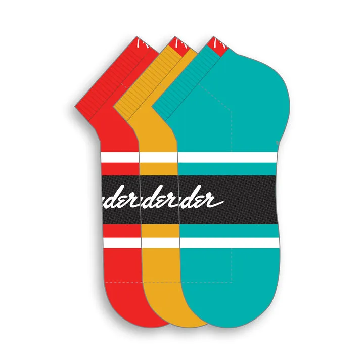 "FENDER RETRO STRIPE LINER"  3 Pair Assorted Ankle Socks by Perri's Socks - Large