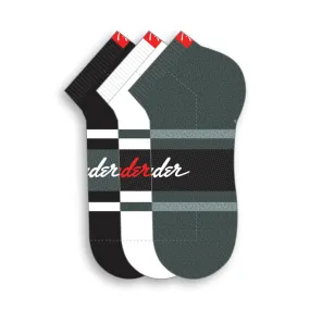 "FENDER RETRO STRIPE LINER"  3 Pair Assorted Ankle Socks by Perri's Socks - Large