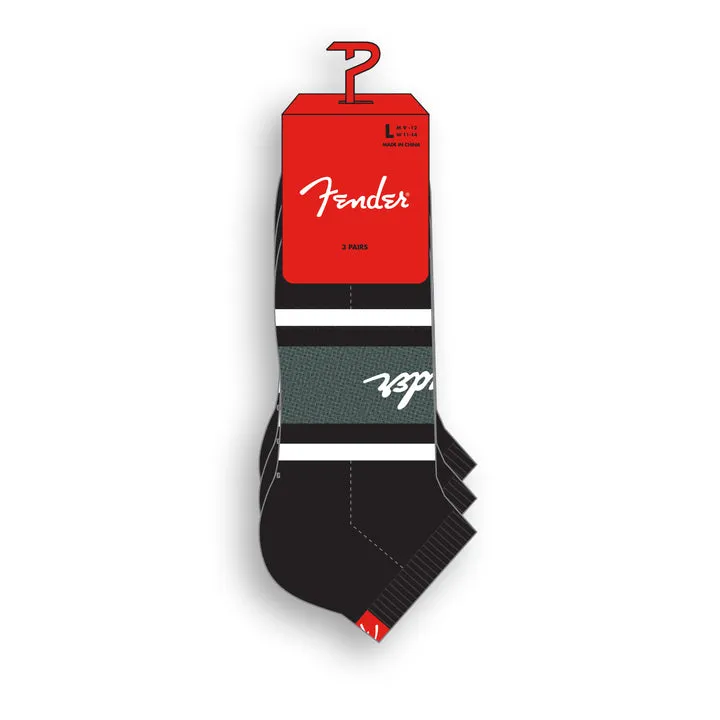 "FENDER RETRO STRIPE LINER"  3 Pair Assorted Ankle Socks by Perri's Socks - Large