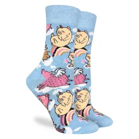 "Flying Pigs" Cotton Crew Socks by Good Luck Sock