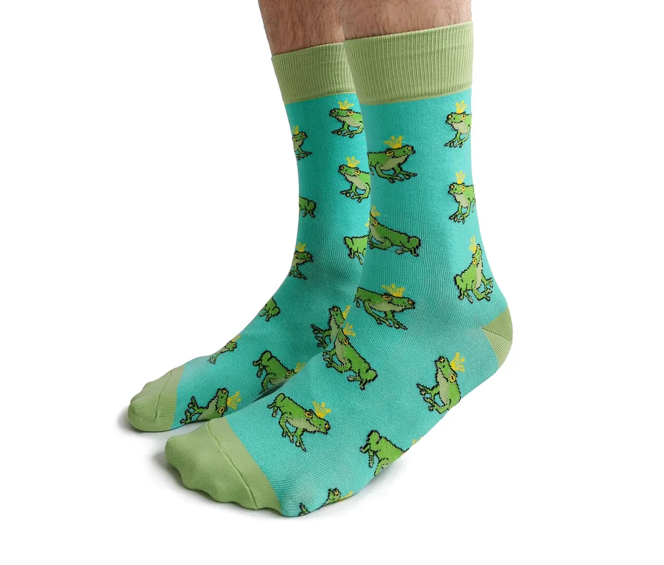 "Frog Prince" Cotton Crew Socks by Uptown Sox - Large