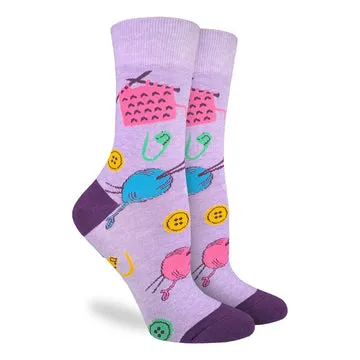 "Knitting" Cotton Crew Socks by Good Luck Sock - Medium