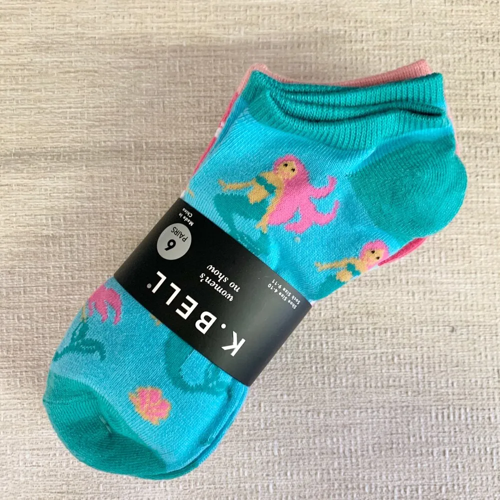 "Mermaid" Ankle Socks by K Bell (6pk)-Medium