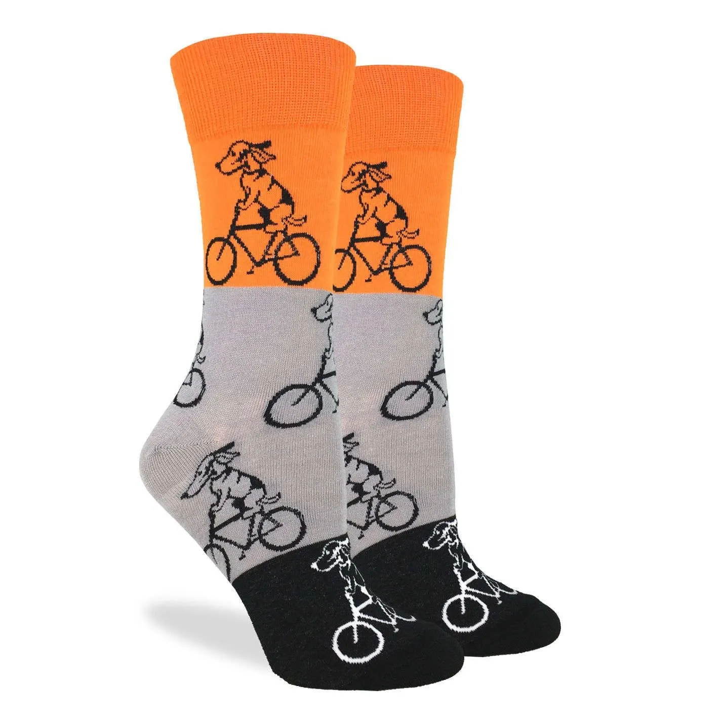 "Orange Dog Riding Bike" Cotton Crew Socks by Good Luck Sock