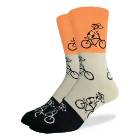 "Orange Dog Riding Bike" Cotton Crew Socks by Good Luck Sock