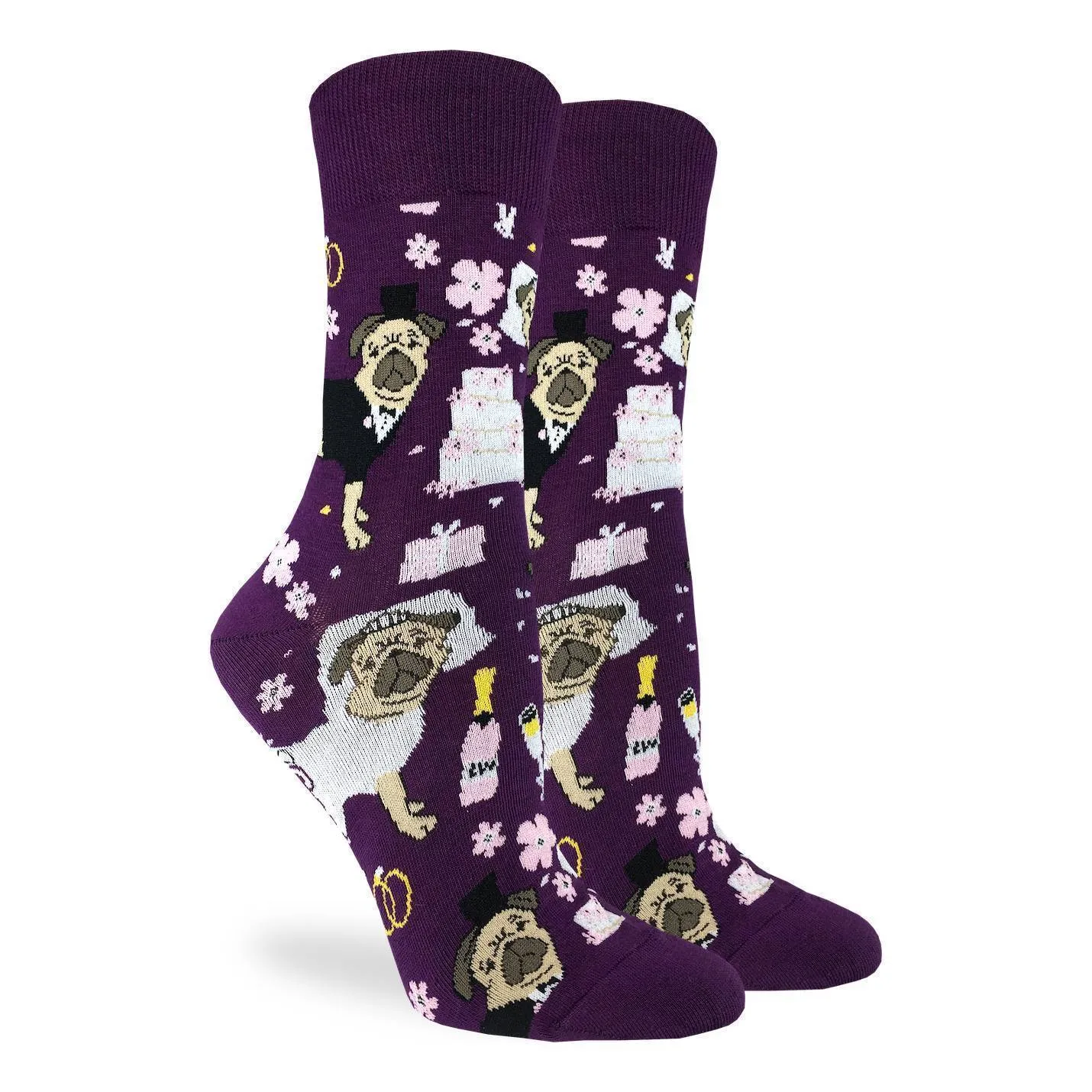 "Pug Wedding" Cotton Crew Socks by Good Luck Sock - SALE