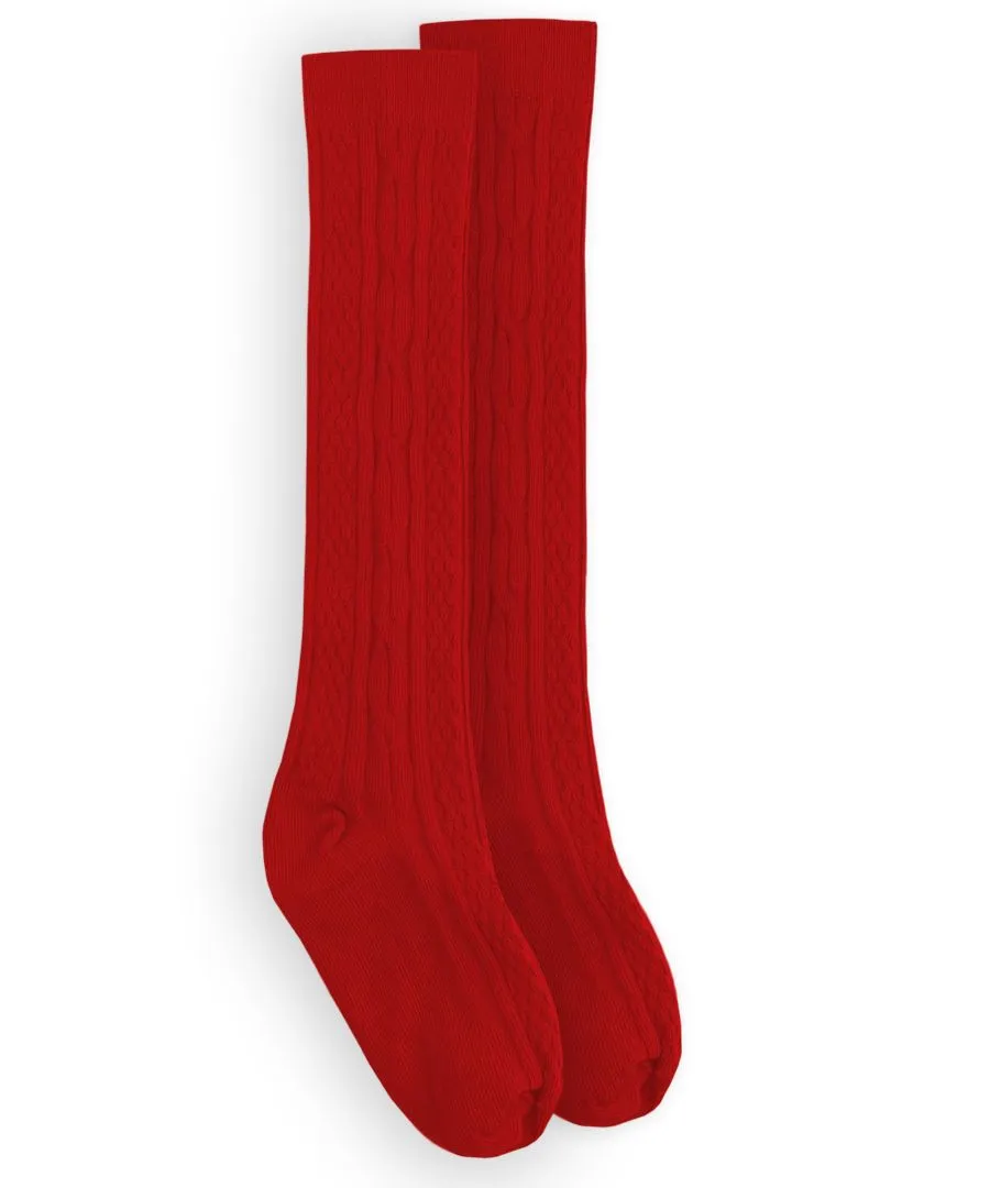 Red Cable knee high socks