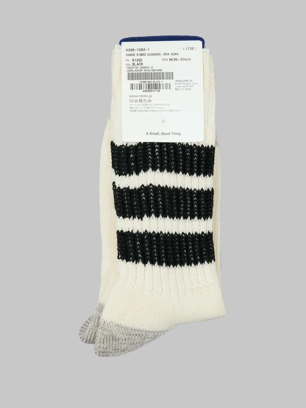 ROTOTO Coarse Ribbed Oldschool Crew Socks Black